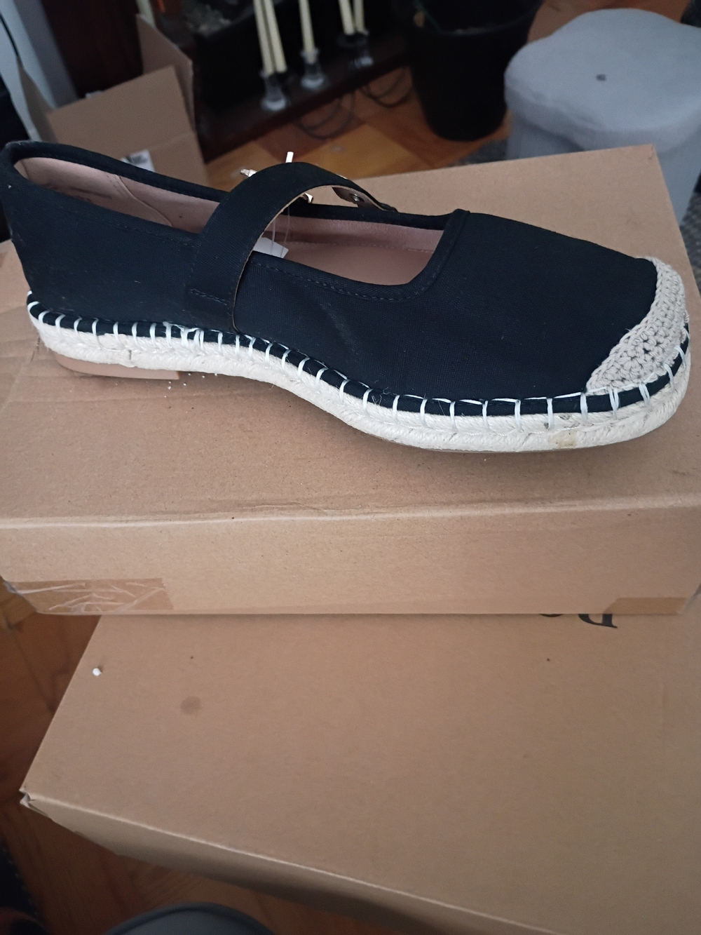 Time and Tru Black Espadrille Mary Jane with Jute Trim